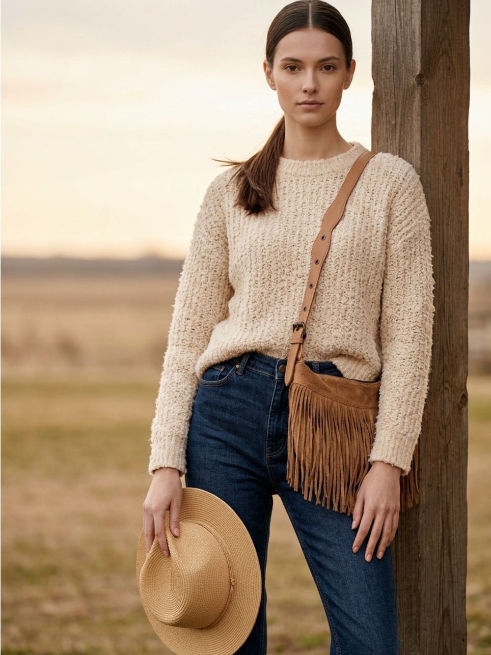 Boho Suede Fringe Crossbody Bag in Tan - Picture 5 of 13